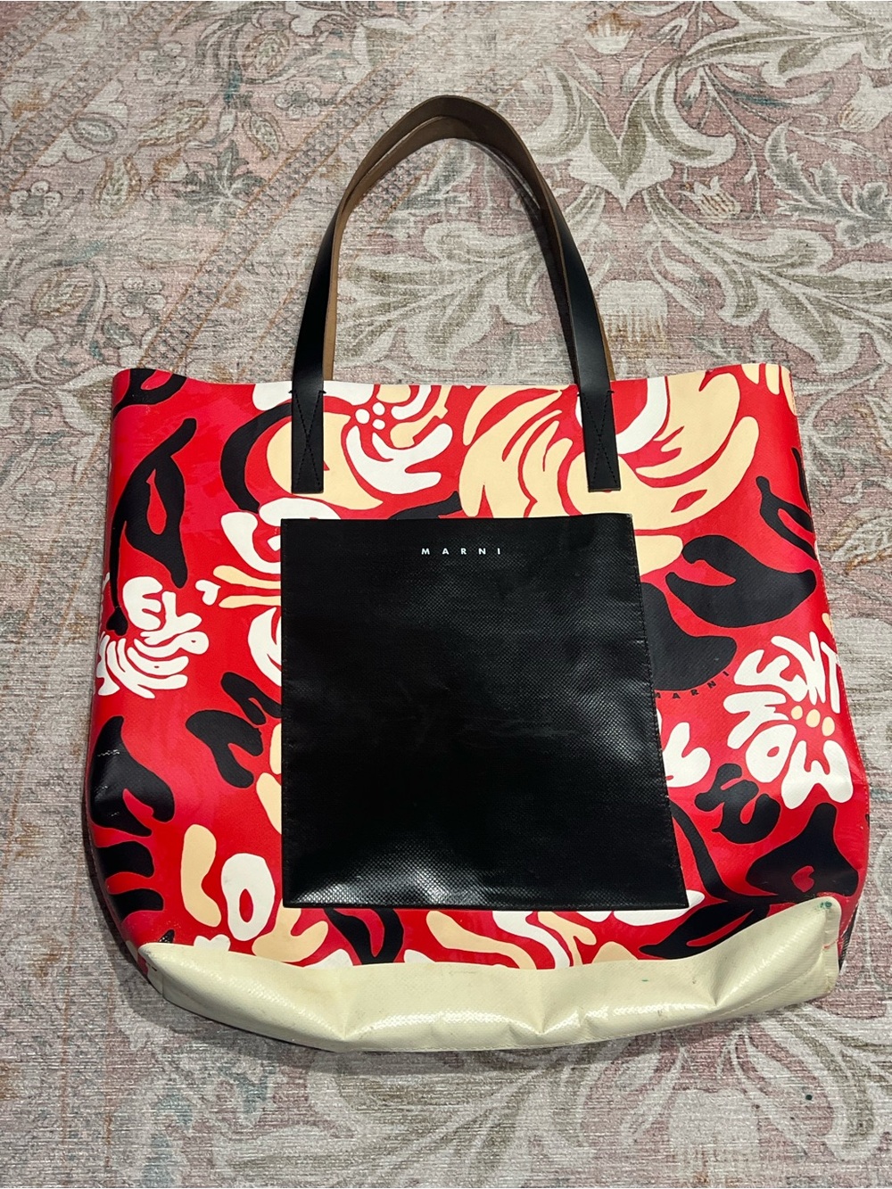 Marni Red & Cream Floral Print Tote